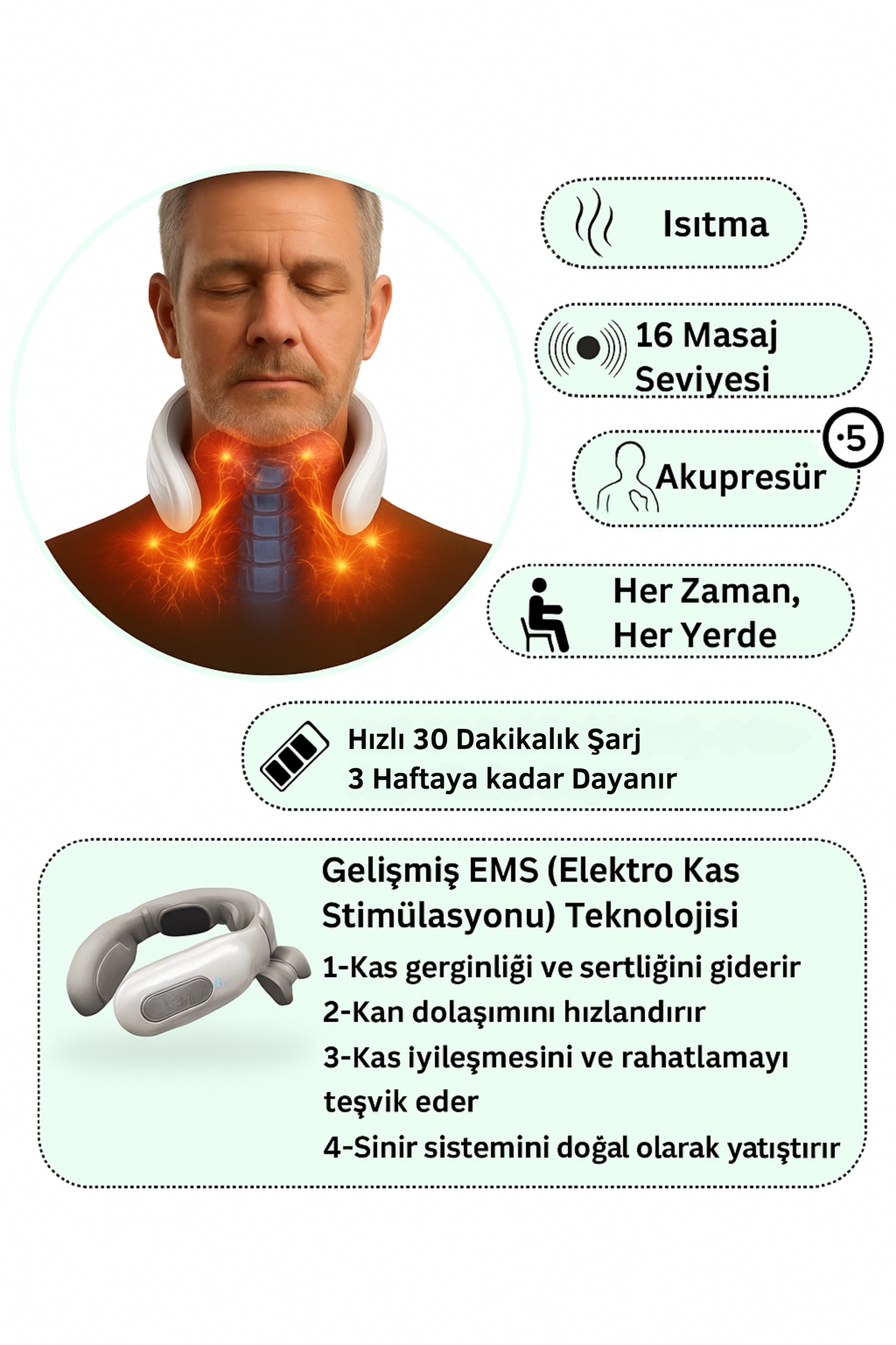 Relvico™ Boyun Masaj Cihazı - Boyun Ağrısı Giderici ve İleri Baş Postürü Düzeltici Cihaz
